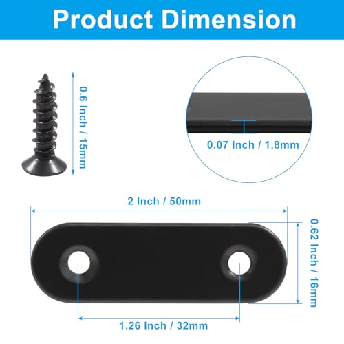 12 Pcs 2 Inch Black Straight Brackets, Stainless Steel Brace - size: Black, 2" x 0.6"