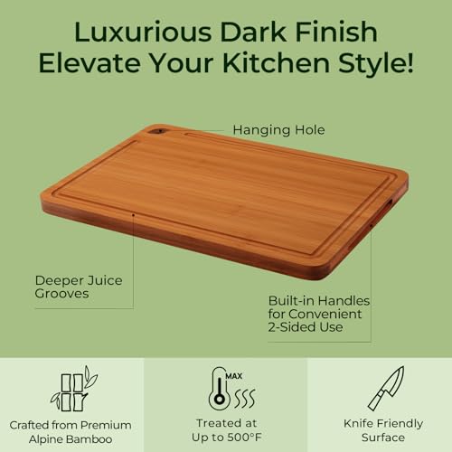 Keechee Butcher Block 2-Pcs Carbonized Bamboo Cutting Board Set With Non-Slip Design For Meal Prep & Cheese Serving(2Pcs) - color: Carbonized Bamboo (Brown), size: 2-Piece