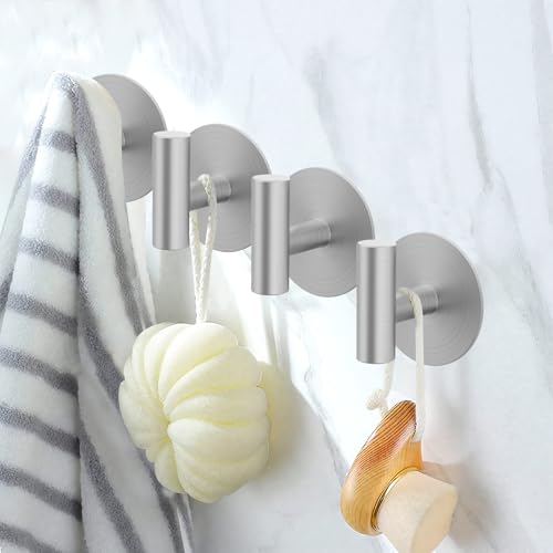 Bntuk Wall Towel Hooks, Adhesive Hooks for Coat Waterproof Shower Hooks - color: Sliver, size: 2 Pack