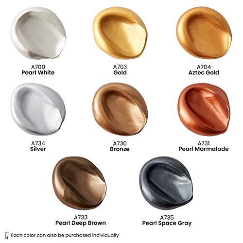ARTEZA Metallic Acrylic Paint, 8 Metallic Colors in 4.06 ounce Tubes, Artist Paints for Hobby Painters, Art Supplies for Canvas Painting - style: 8 x 120ml (4.06 fl oz) Metallic