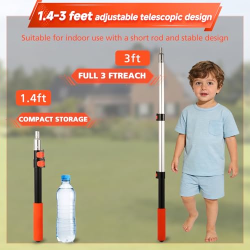 1.4–3 FT Telescoping Pole, Paint Roller Extension Handle with Threaded Metal Tip for Indoor Painting, Dusting & Window Cleaning - size: 3 FT Orange