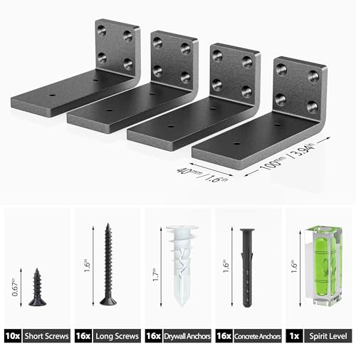 Heavy Duty Metal Shelf Brackets 4-Inch, Set of 4, Modern Black Matte Finish, 1/5" Thick Steel, Easy-to-Install, Strong Support for Shelves, Versatile & Stylish - size: 4 Inch, style: 4 Pack