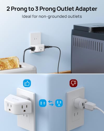 TROND 2 Prong to 3 Prong Outlet Adapter with 360 Rotating Plug - color: White, size: 3AC-2 Prong (Rotating Plug), 1 Pack