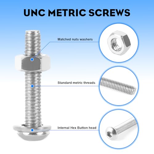 321PCS M6 M8 Button Head Screws Kit, GTERNITY M6-1.0 M8-1.25 Assorted Machine Screws Nuts Washers 304 Stainless Steel Metric Internal Hex Screws Bolts Nuts Washers Set - size: M6 m8 321 B