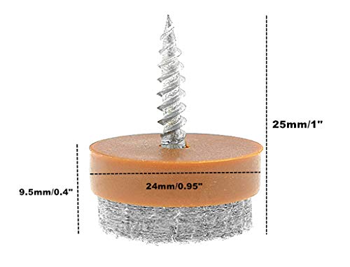 ALIMITOPIA 40pcs Screw-on Furniture Felt Pad Chair Glide Slider Hardwood Floor Protector for Wooden Leg Feet of Chair Table Furniture(Φ24mm or 0.95";Brown) - size: 24mm(Brown)