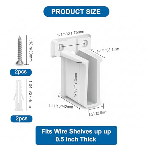 2 Pcs White Plastic Wire End Shelf Brackets，Wall Mount Closet Brackets