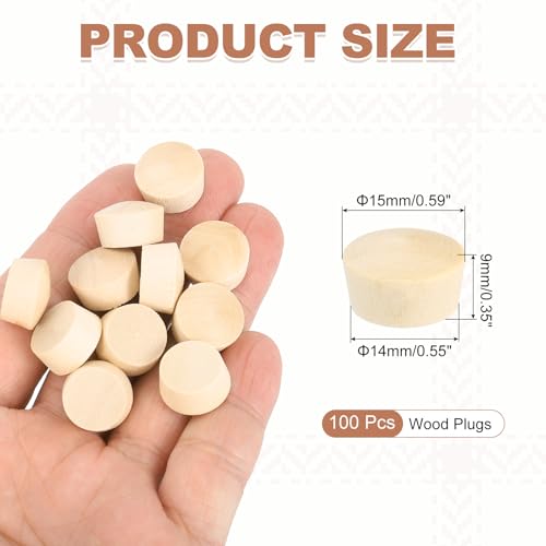 MECCANIXITY 100 Pcs Wood Plugs, 19/32" Flat Head Wood Plugs for Screw Holes Wooden Screw Hole Covers for Furniture Cabinets DIY Projects Assortment Kit - size: 19/32"