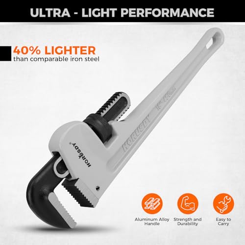 HORUSDY 18-Inch Pipe Wrench, Aluminum Heavy-Duty Adjustable Plumbing Wrench, 450mm, 1/2"–2" Pipe Capacity, Strong Grip & Durable, Lightweight Gray for Professionals & DIY - style: 18" Lightweight Aluminum