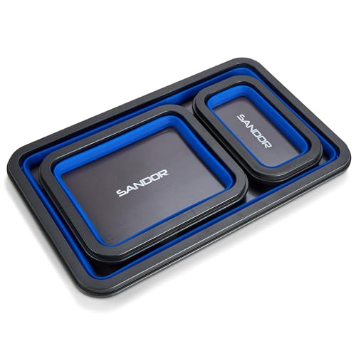 Collapsible Magnetic Parts Tray Set - 3 Different Size Tool Trays - Blue - color: Blue