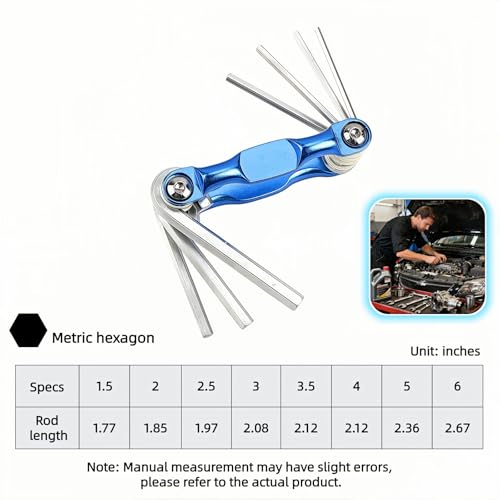 Professional 8-in-1 Folding Hex Key Set, CR-V Steel Metric Allen Wrench Multi-Tool, Blue, 1.5-6mm, Compact Design with Carabiner for Bike, Auto, Furniture Repair