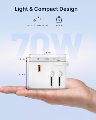 VINTAR Universal Travel Adapter 70W GaN, 5-in-1 with 3USB-C PD & 1USB-A QC - color: 70W White2