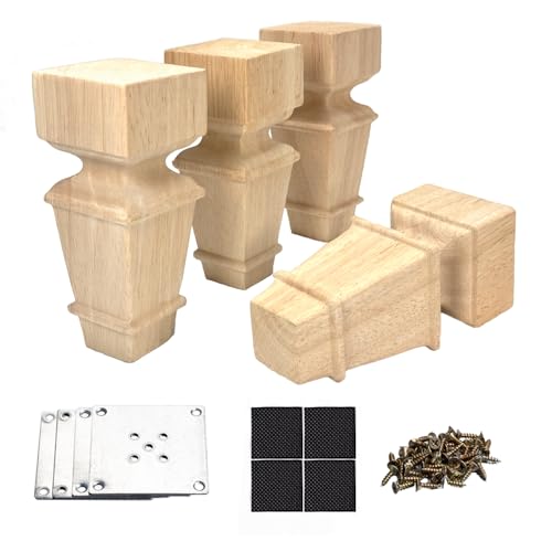 6 Inch Wooden Furniture Legs with Mounting Plates Screws Set of 4 Solid Wood Unfinished European Style Replacement Furniture Feet for Couch Cabinet Sofa Ottoman TV Stand Home DIY Projects (6 inch) - color: 6 Inch