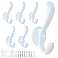 6 Pack Coat Hooks Wall Mount Heavy Duty Utility Retro Double Hooks for Hanging Coats,Hat, Towel, Key, Robe, Scarf, Bag, Cap (White) - color: 6 Pack-White