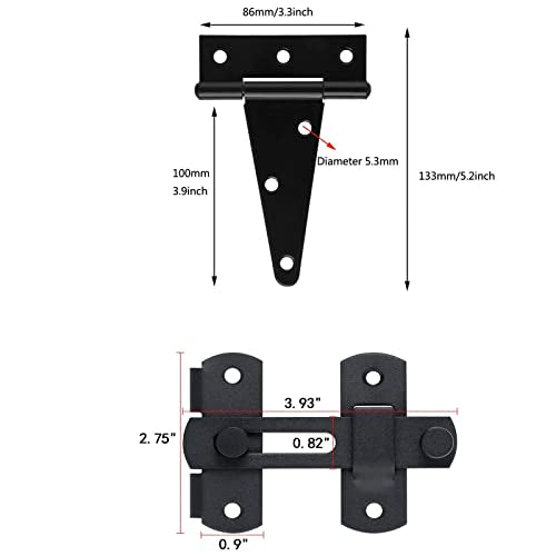 Barn Gate Latch Hardware Kit,2 Latch+4 Hinges,Stainless Steel Black