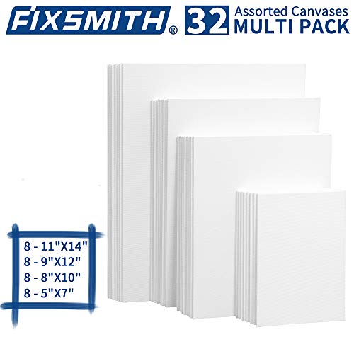 FIXSMITH Canvas Boards for Painting Multi Pack- 5x7,8x10,9x12,11x14 (8 of Each),Set of 32, 100% Cotton Primed Canvas Panels for Acrylic, Oil, Art Supplies for Kids, Adults, Beginners - size: 5x7, 8x10, 9x12, 11x14