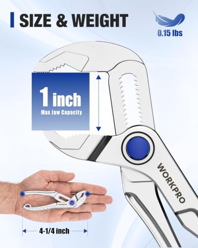 WORKPRO Mini Water Pump Pliers, 4-Inch Groove Joint Pliers for Tight Spaces - color: Silver