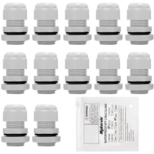 MAKERELE 1/2 NPT Nylon Cable Gland Strain Relief Connector Waterproof IP68 - color: Grey, size: 1/2" 12pcs BAG