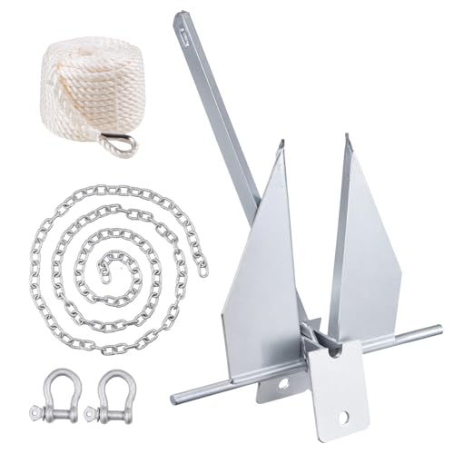 VEVOR Fluke Style Anchor Kit,Hot-Dipped Galvanized Steel Fluke Anchor with 7.9' Chain - size: 8.5 lbs