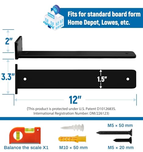 LEOPO 12 inch 8 Pack Floating Shelf Brackets, 1/5" Thick Hidden L Bracket - color: black-8 pack, size: 12 Inch