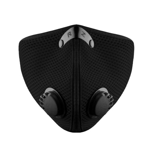 RZ Mask M2 - Cooling Mesh Dust Mask w/ 99.8% Carbon Filtration, Anti Fogging w/Easy Use Hook-and-Loop Head Strap - color: Black, style: X Large