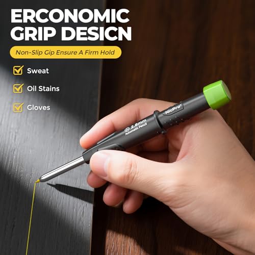Nicpro Carpenter Pencil with Sharpener & Holster, Construction Pencil-Black - color: Black with Green
