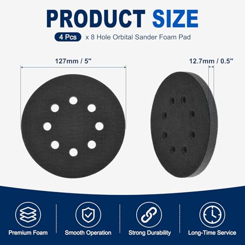 4Pcs 5 Inch Interface Pads, 8 Hole Foam Sanding Pads