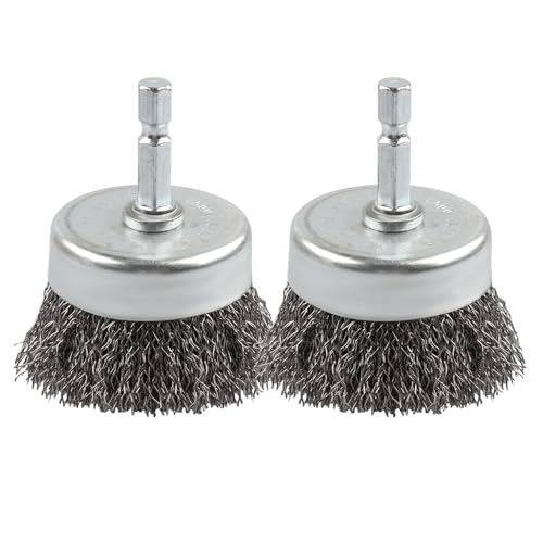 2 Pack WENORA Wire Brush Set for Drill, 1/4 Inch Hex Shank, 0.010 Inch Coarse Carbon Steel Drill Brush, Rust Removal - 2 Inch