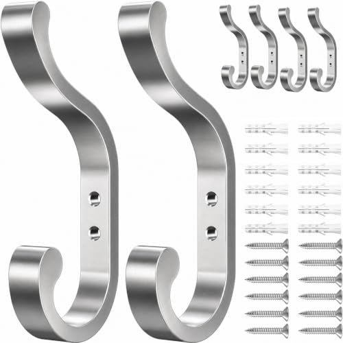 Coat Hooks Wall Mount,Heavy Duty Wall Hooks for Backpack,Towel,Silver 6 Pcs - color: Silver, size: 6 Pack