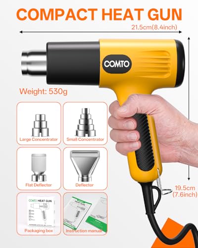 Heat Gun, 1600W Hot Air Gun with 2 Heat Settings, Yellow - color: Yellow