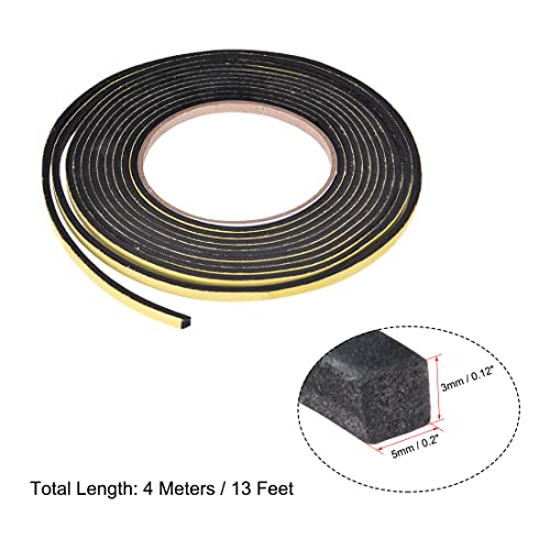 uxcell Sealing Foam Tape 5mm Wide 3mm Thick 4m/13ft Long, Self Adhesive Weather Strip for Window Door Insulation, Pack of 2 - size: 5mmx3mmx4m