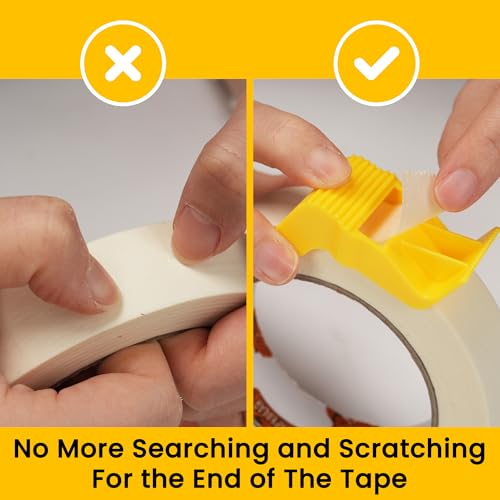 TAPEBEAR Masking Tape with Dispenser 0.7" x 60Yards Beige White - size: Dispenser/0.7" x 60Yards x 36Rolls