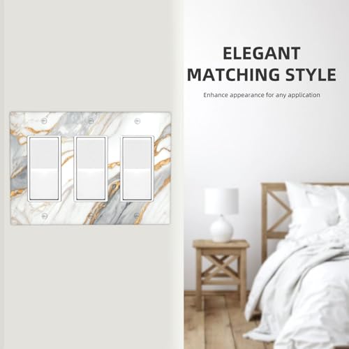 White Gray Gold Marble Light Switch Cover Decorative Wall Plate - color: 3 Gang Triple Rocker