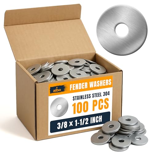 ALBO 100 Pcs 3/8" x 1-1/2" 304 Stainless Steel Fender Flat Washers - size: 3/8"x1-1/2" - 100pcs