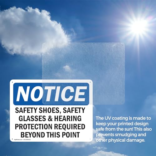 (2 Pack) Safety Shoes Safety Glasses & Hearing Protection OSHA Notice Sign 18 Inch X 12 Inch Plastic Sign, Weather Resistant, UV Protected for Workplace, Business, and Construction Site, Made in the USA - size: 18 Inch X 12 Inch, style: Plastic