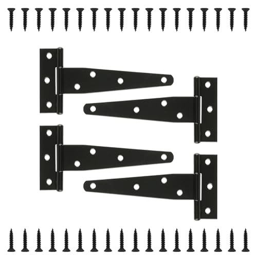 T Strap Hinges Heavy Duty, Shed Door Gate Hinges(Black) (4, 4 Pcs *6 inch) - size: 4 Pcs *6 inch