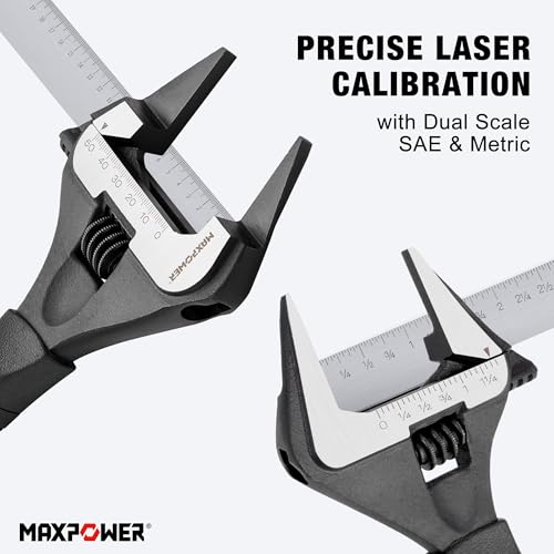 MAXPOWER Slim Adjustable Wrench Set, 6" & 10" Wide Jaw Opening, Dual Scale With Metric and SAE Plumbing Wrenches, Deep Jaw With Soft Grip Handle - size: 6" 10"