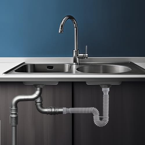 Sink Drain Pipe, Flexible Sink P-Trap Pipe for Kitchen & Bathroom, Gray - color: Gray