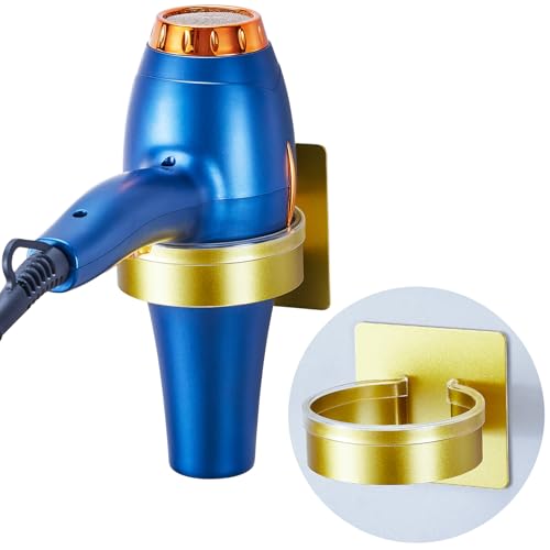 Hair Dryer Holder Wall Mounted, Blow Dryer Holder, Hair Tool Organizer for Hair Dryer Storage Hanger, Adhesive Hairdryer Holder for Bathroom Barber Shop (Gold) - color: Gold