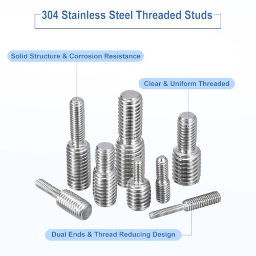 uxcell M8x10mm to M10x10mm Double End Threaded Stud Screw Bolt, 8Pcs 304 Stainless Steel Thread Reducer Adapter for Furniture Machinery Assembly Fastener - size: M8x10mm to M10x10mm