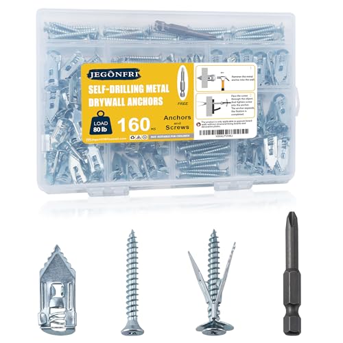 JEGONFRI 160PCS Self-Drilling Drywall Anchors Kit, Heavy Duty Up to 80lbs