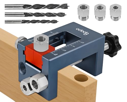 Self-Centering Doweling Jig Kit for Woodworking – Adjustable Width Dowel Jig for Straight Holes with 3 Drill Guide Bushings & 3 Drill Bits (1/4'',3/8'',5/16'')，Woodworking Joints Tools