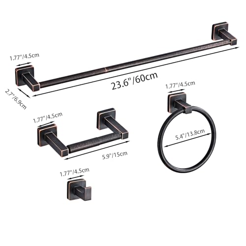 Bathroom Hardware Set 4 Pieces,Oil Rubbed Bronze Bathroom Accessories Set Stainless Steel Wall Mounted, Hand Towel Bar, Towel Ring, Robe Towel Hooks,Toilet Paper Holder,Towel Bar Set, 23.6 Inch - color: Oil Rubbed Bronze-4pcs, size: 23.6Inch