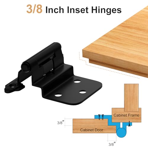 6 Pack 3 Pairs 3/8" Inset Kitchen Cabinet Door Hinges, Semi-Concealed Hinges, Self-Closing Cabinet Hinges with Mount Screws - color: Matte Black