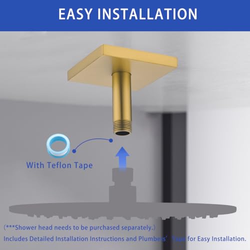 Shower Head Extension Arm Wall Mounted Tube Rainfall Shower Tube Replacement Pipe Parts Stainless Champagne Bronze,SW-91038-4CB-SQ. - color: Right Angled Square Flange-4" Champagne Bronze