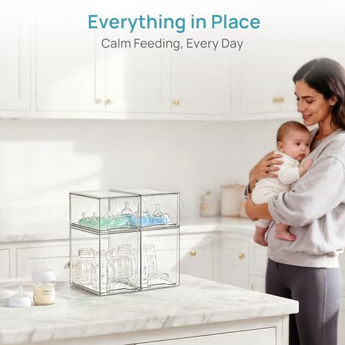 Vtopmart Clear Stackable Storage Drawers Set of 4, Baby Bottle Organizer - style: 2 Small+2 High