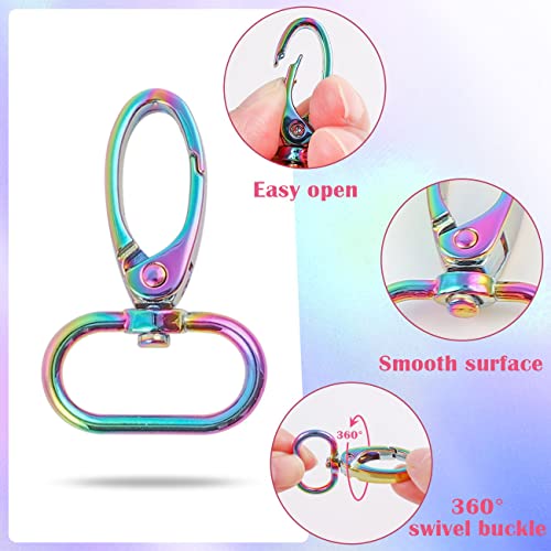 PECMER Rainbow Swivel Hardware Buckles D Ring Clasp Set 1" Lanyard Snap Hooks 18 Pcs Purse Bag Making Hardware for Purses Straps Bag Keychain DIY Craft Project 25mm - color: 18 Pcs Rainbow