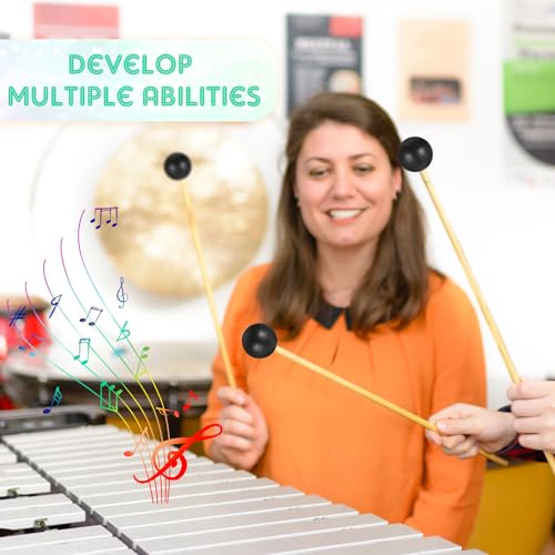 Boao 6 Pcs Rubber Mallet Percussion Xylophone Bell Mallets Glockenspiel Sticks Drum Stick Mallet with Wood Handle Rubber Mallet Percussion Instrument Kit for Gong Woodblock Drum Bells (Black)