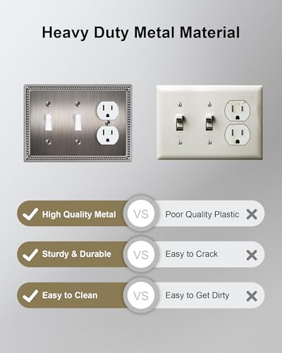 2-Pack Combo Duplex/Double Toggle Light Switch Cover Plate, Heirloom Silver - color: Heirloom Silver, size: Double Toggle/Single Duplex 2PK