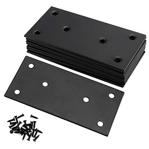 10 Pack 4" x 2" Stainless Steel Mending Plates Black, 2mm Thick Heavy Duty Flat Straight Brace Brackets with 60 Screws, Bracket Repair Plates, Fixing Joining Plates for Furniture - size: 10 Pack 4x2 Inch