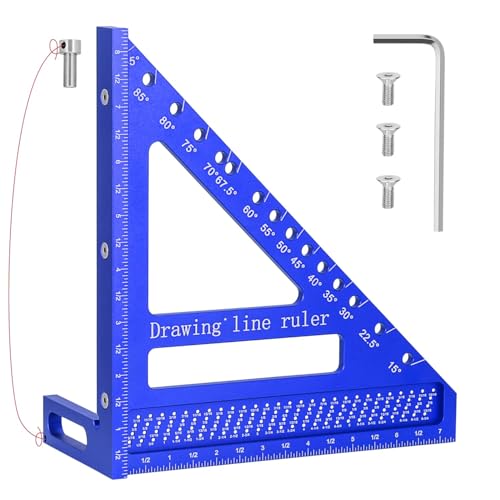Large Carpenter Square 8.42" x7.67 Precision Woodworking Tools 15-90 Degree Versatile 3D Multi-Angle Square with Angle Pin for Woodworking,Engineering and Construction - color: Blue